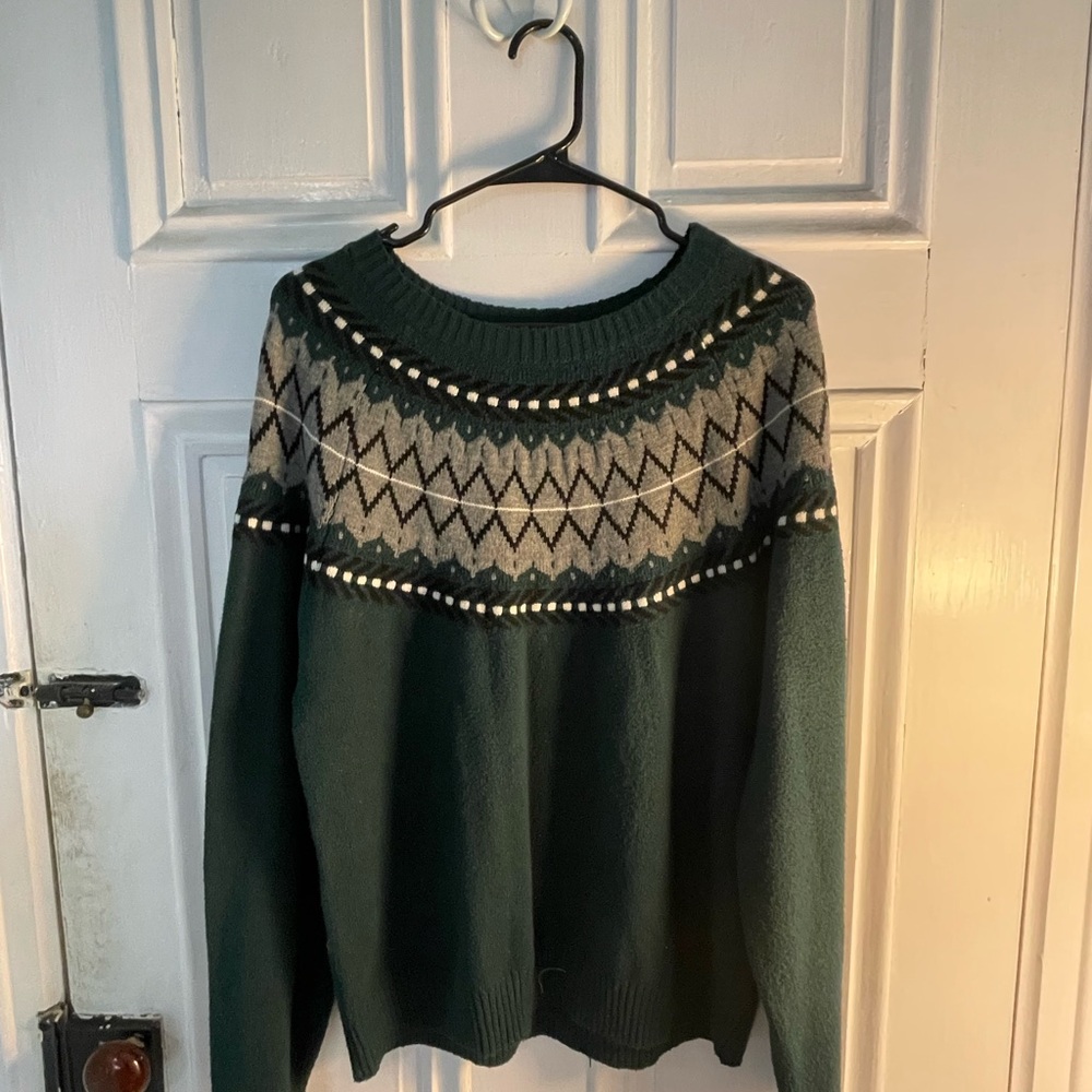 Weatherproof Forest Green and Charcoal Patterned Women's Sweater
